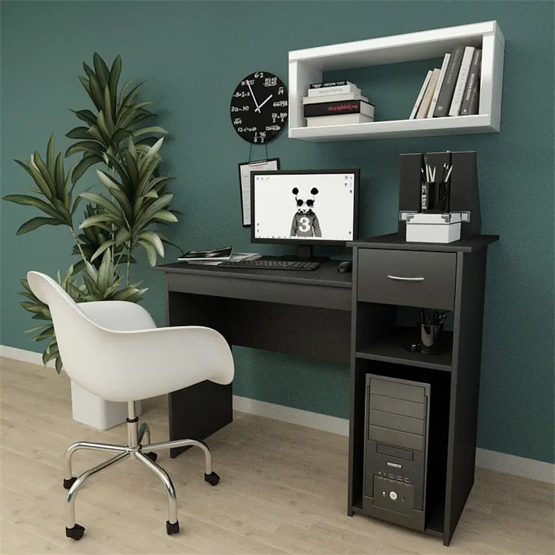 White Wood computer desk with drawers and storage