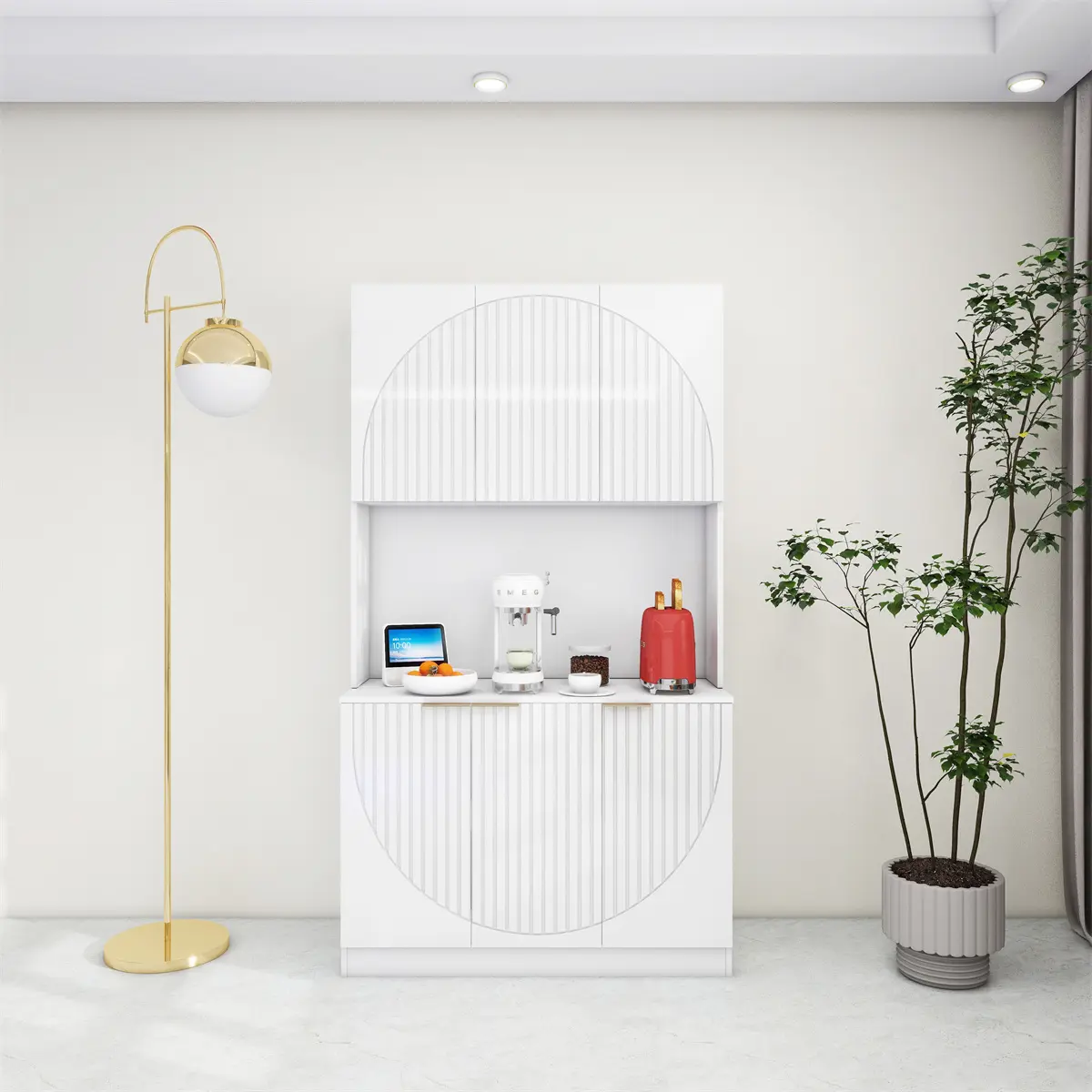 Modern Corner Wood Sideboard 72 Inch Tall Storage Sideboard Cabinet