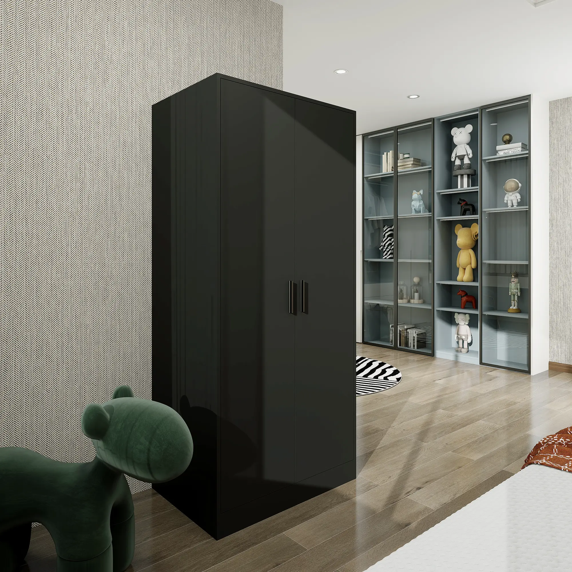 2 Door Black Armoire Bedroom Storage Armoire with Shelves