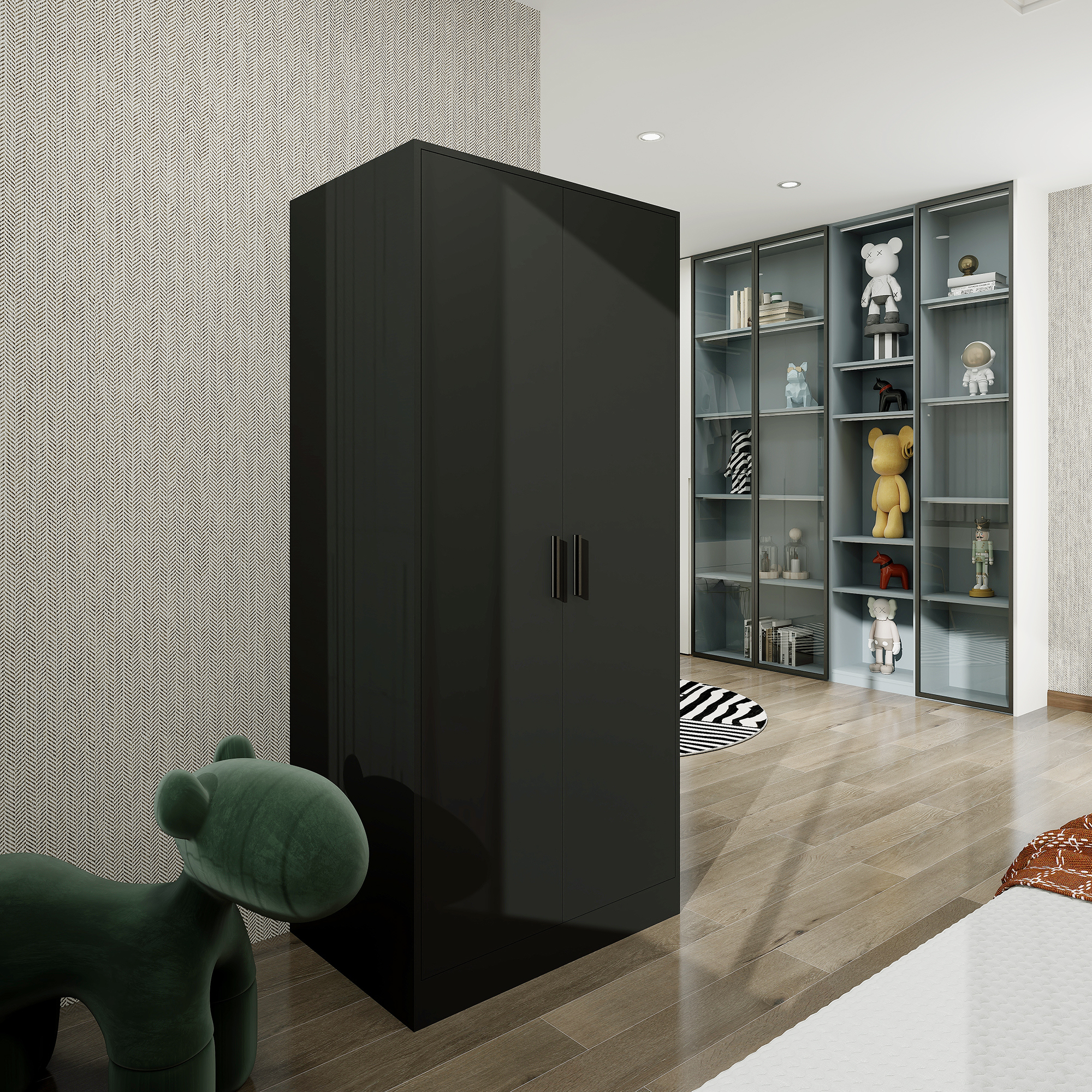 2 Door Black Armoire Bedroom Storage Armoire with Shelves