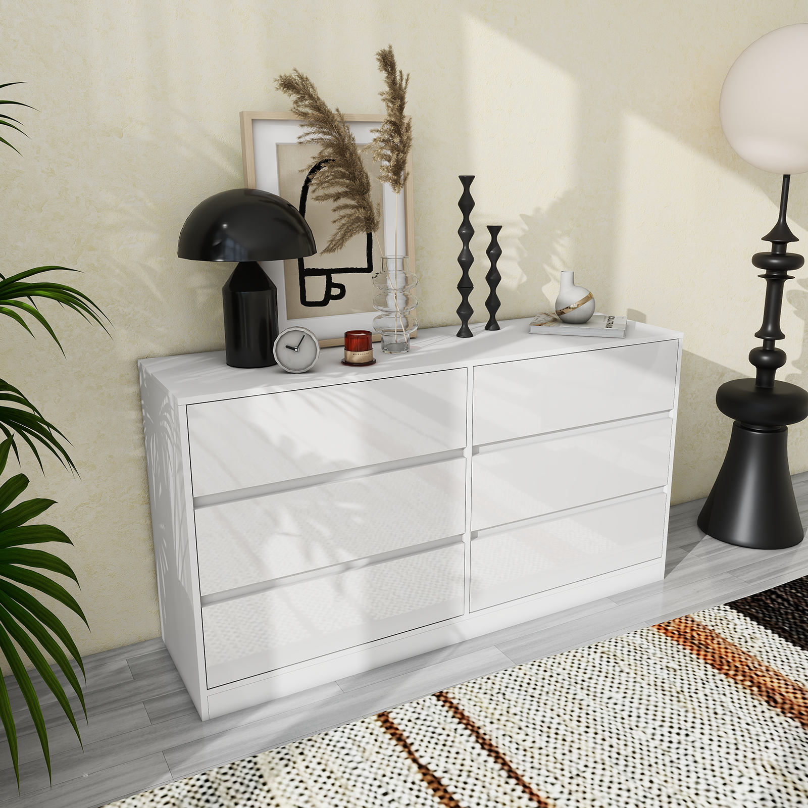 Modern 6 drawer white chest of drawers