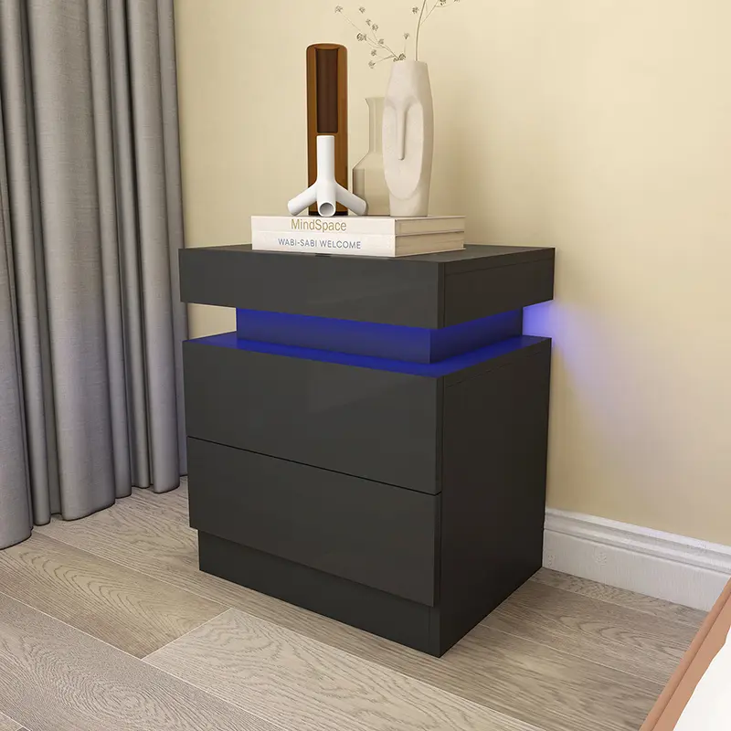 Bedside End Table White Wood Nightstand with 2 Drawers for Home Office