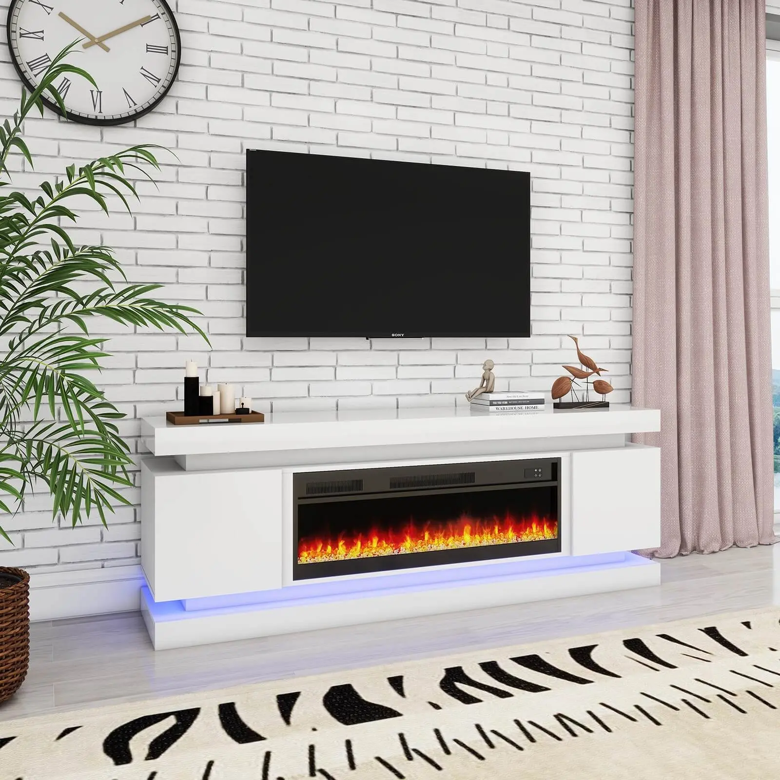 70 inch electric fireplace tv stand with LED lights