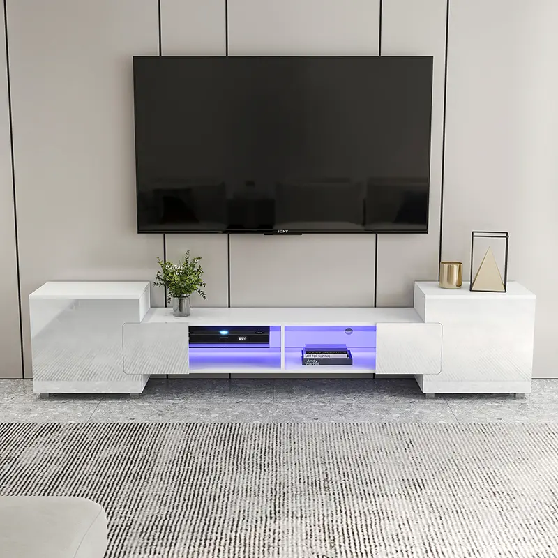 Long white glossy black and white tv unit
