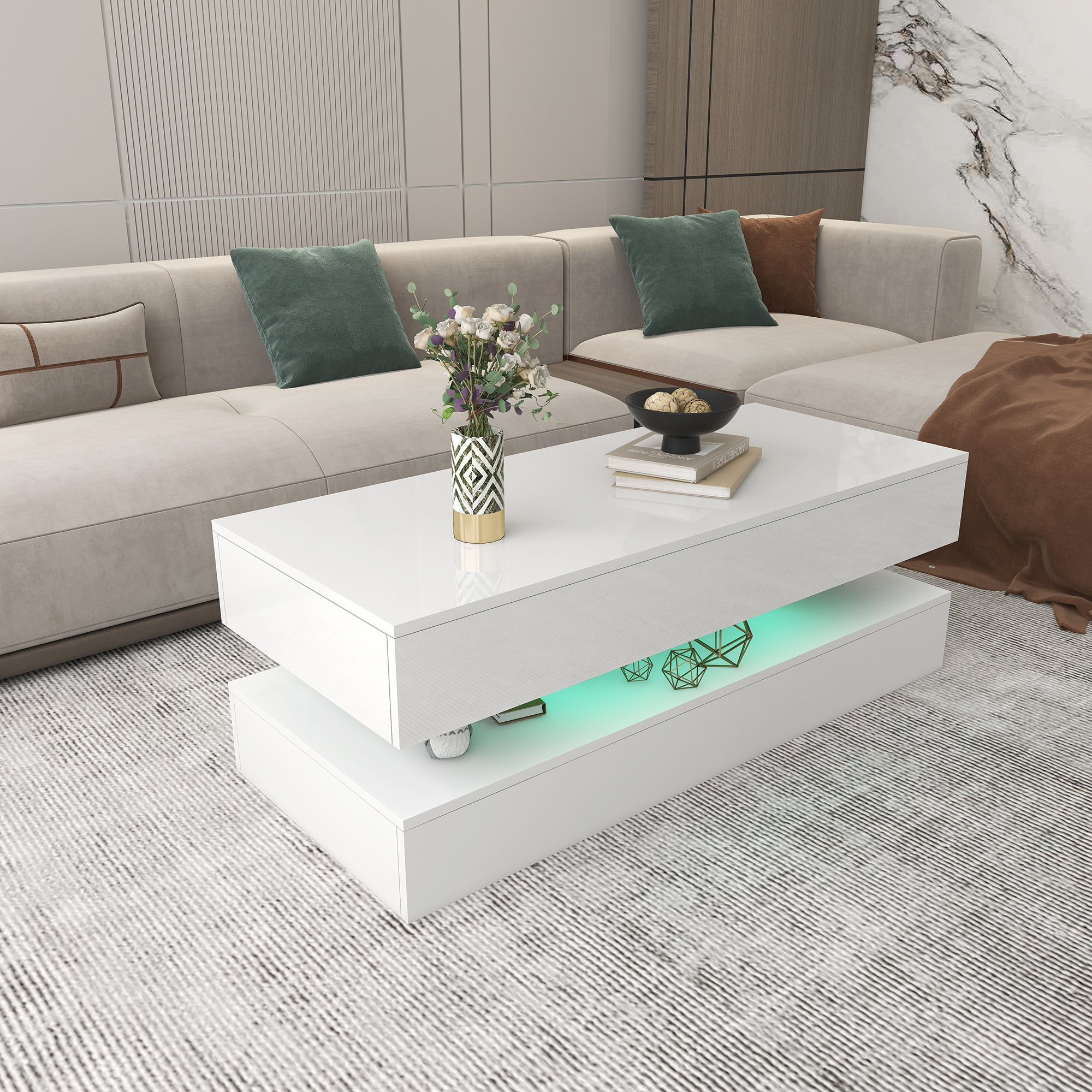 Modern 120cm two tier storage wood coffee table